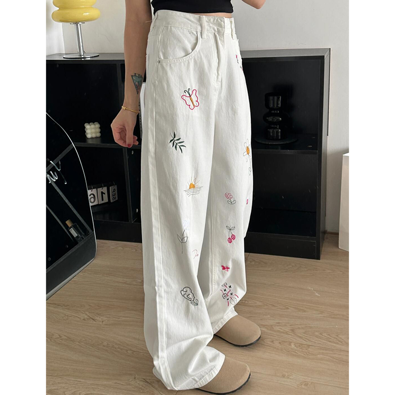 大码女装胖mm高腰直筒阔腿牛仔裤