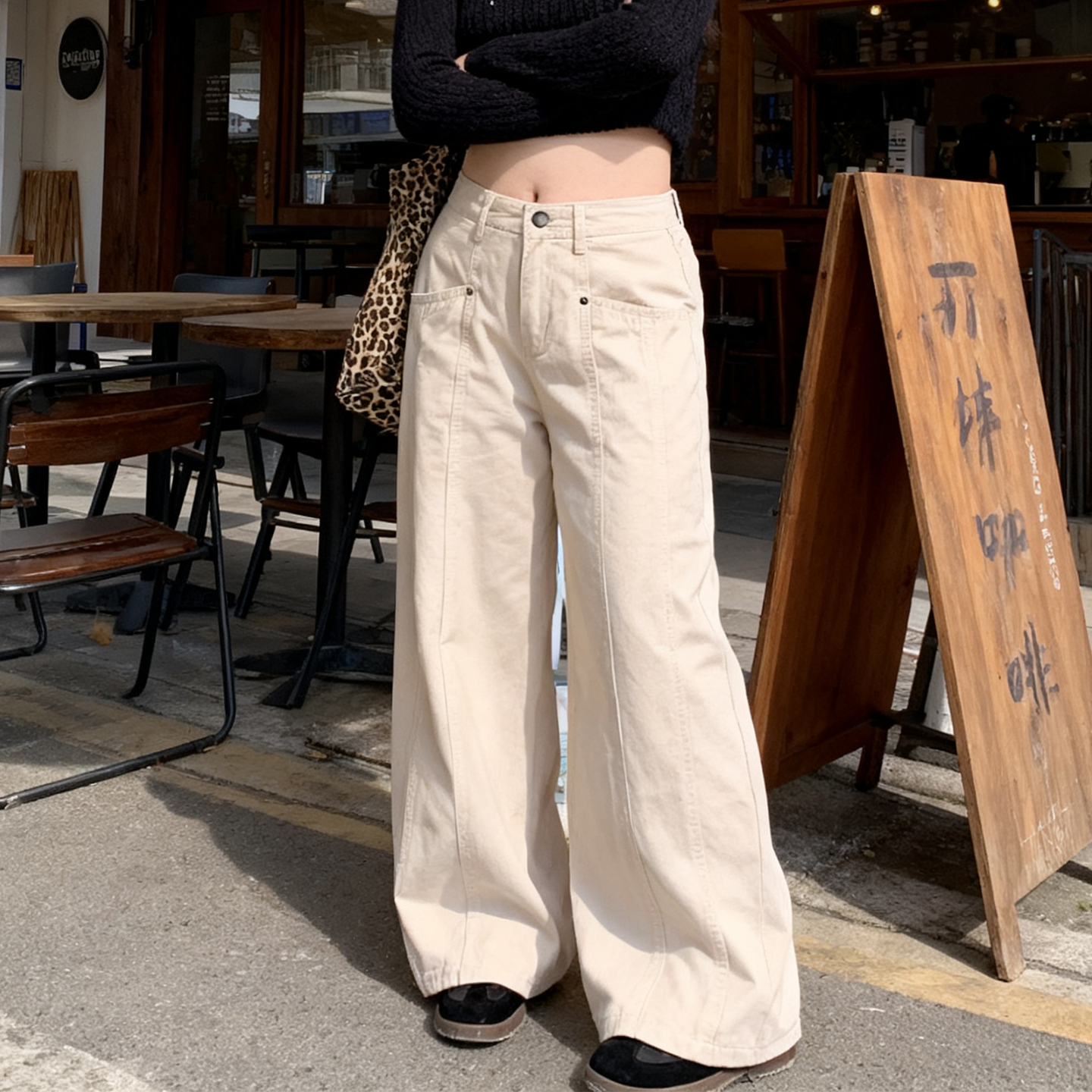 大码胖mm复古慵懒宽松工装牛仔裤