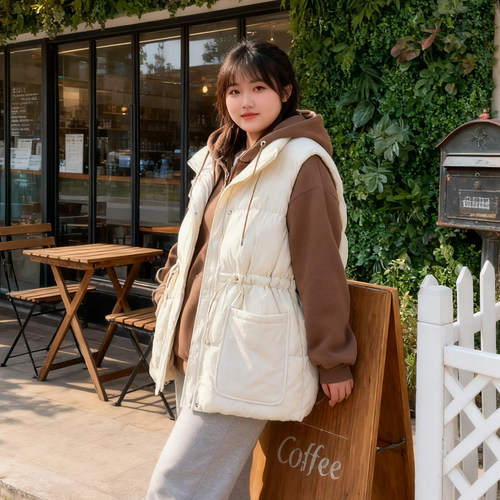 2025秋冬季大码胖mm假两件帽棉服