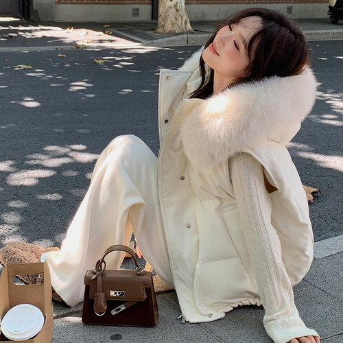 大码慵懒风大毛领连帽棉服马甲女