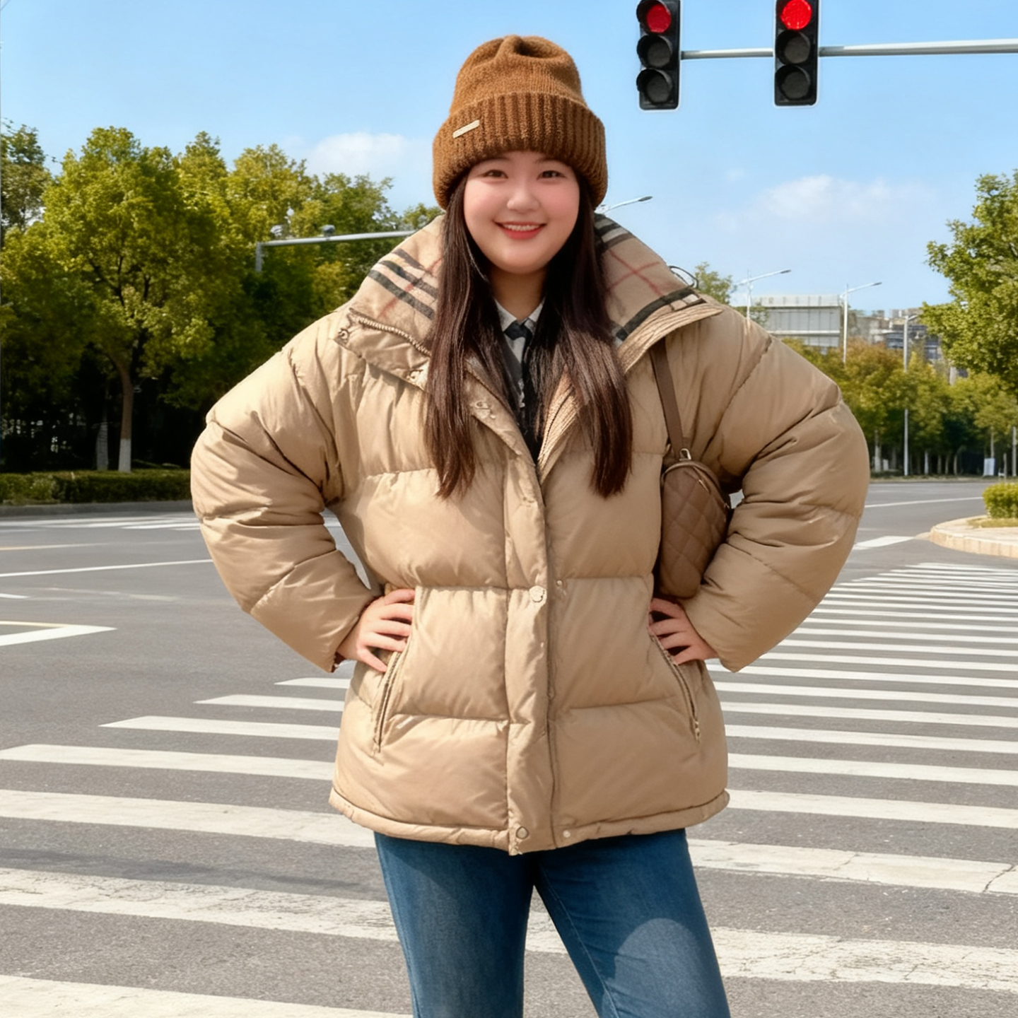 大码胖mm宽松连帽加厚羽绒棉服女