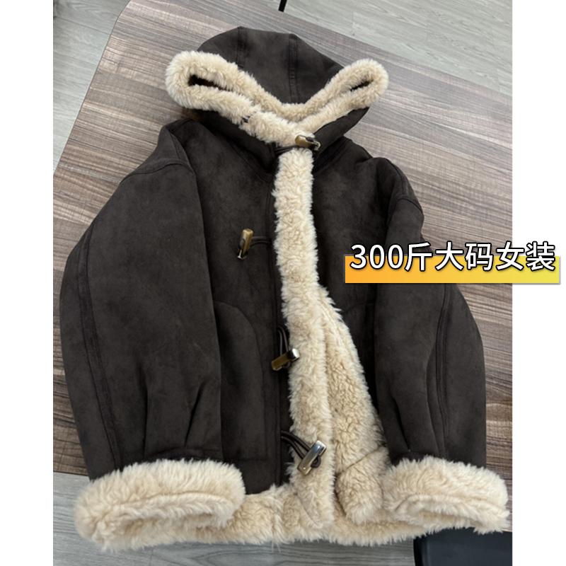 300斤大码胖mm羊羔绒棉服