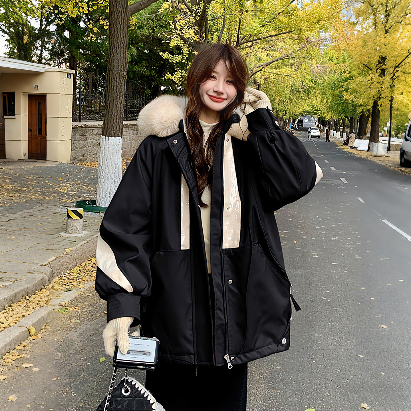 大码胖mm大毛领派克服女2025新款