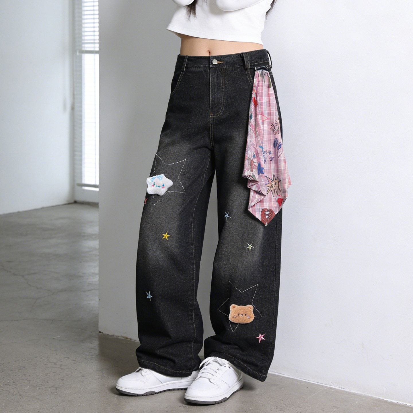 300斤特大码梨型遮肉显瘦牛仔裤女胖mm卡通减龄百搭学生直筒裤子,女装/女士精品,大码裤装,淘宝优惠券,粉丝福利购,淘宝优惠卷