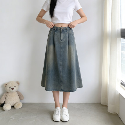 2026夏季大码胖mm牛仔半身裙女高腰A字中长款显瘦遮肚百搭大摆裙