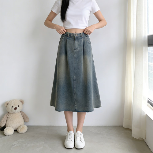 夏季大码牛仔高腰A字显瘦半身裙