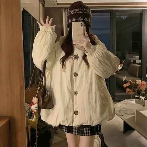 大码胖mm甜美毛领保暖棉服外套女