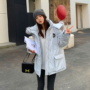 派克服外套女冬季 胖mm工装 连帽毛领加绒加厚保暖棉衣棉服 女装 大码