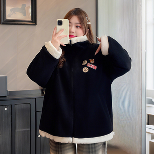 2025秋冬新款 胖mm羊羔毛外套女加厚保暖显瘦宽松棉服潮 300斤大码