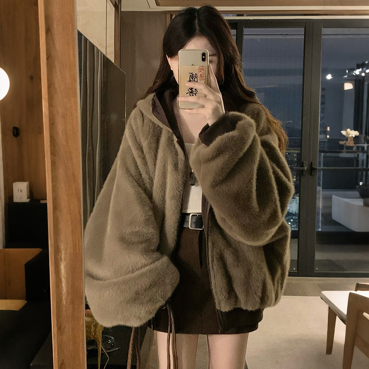 大码胖mm冬季美式复古两面穿外套