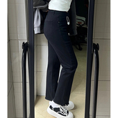 300斤大码 女春夏胖mm高腰弹力学生直筒毛边九分裤 女装 黑色牛仔裤