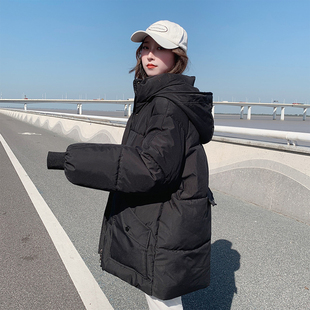 胖mm大码 oversize连帽棉服女宽松面包服黑色加厚保暖棉袄外套 女装