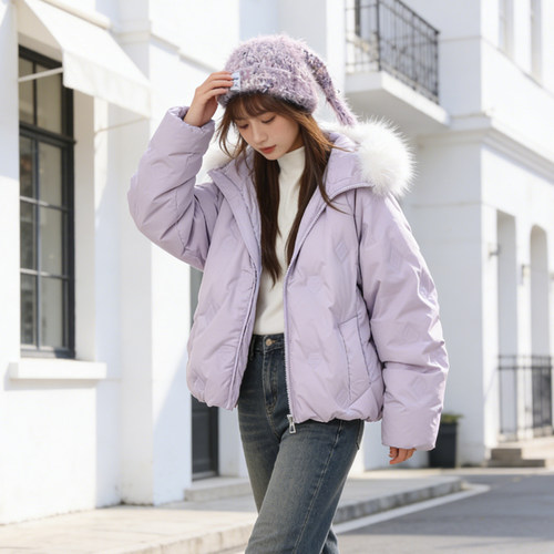 大码胖mm冬季新款甜美香芋紫棉服