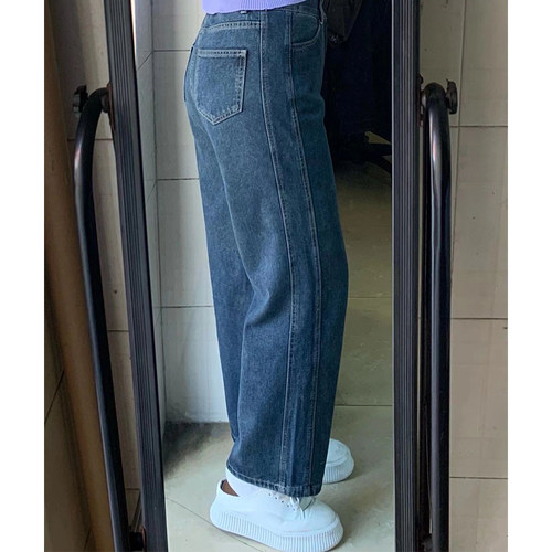 大码女装胖mm高腰直筒阔腿牛仔裤