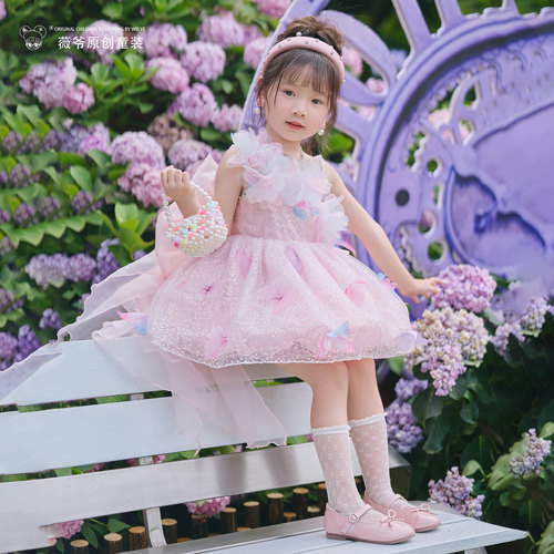 薇爷原创【彩蝶织梦】夏季仙气精致甜美女童婚纱吊带洛丽塔连衣裙