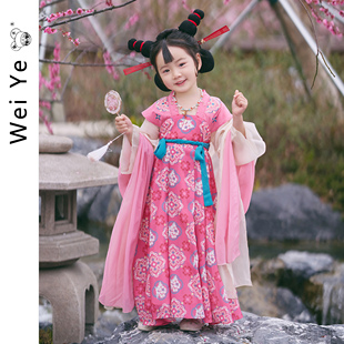 薇爷原创【清平调】古风重工精致进口印花女宝宝连衣裙汉服套装