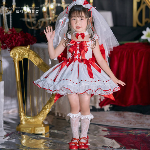 薇爷原创【缎带玩偶】夏季可爱甜妹卡通动漫洛丽塔女童连衣裙