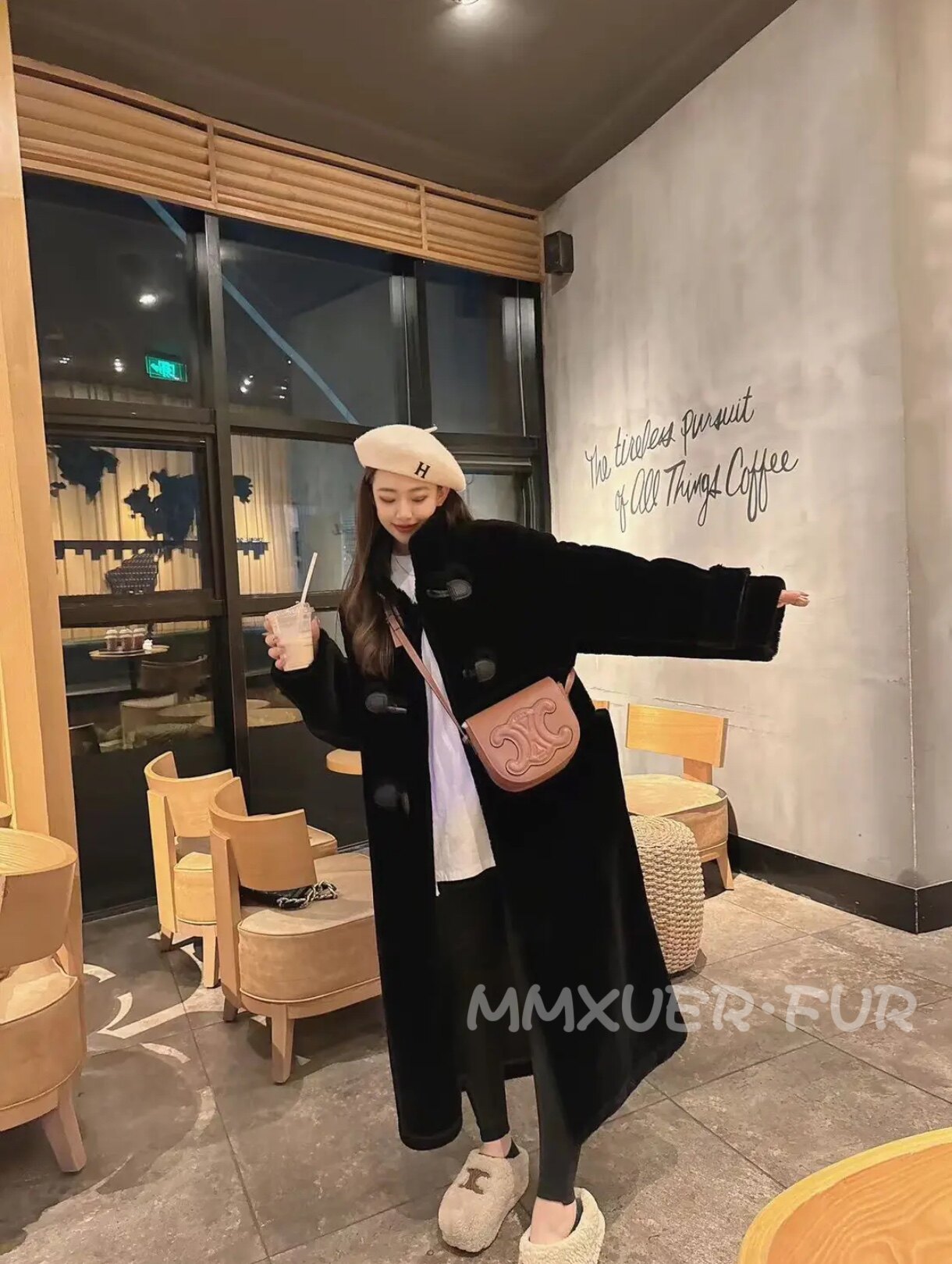 海宁皮毛一体外套女长款真皮羊羔皮草