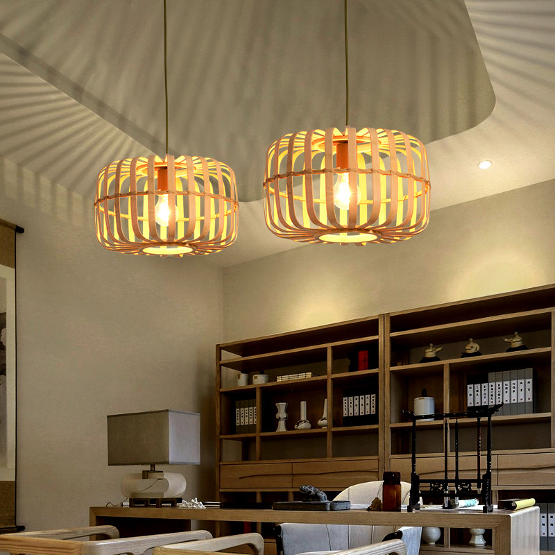 艺术灯具 客厅卧室餐厅个性时尚现代简约创意 中式竹艺竹编小吊灯