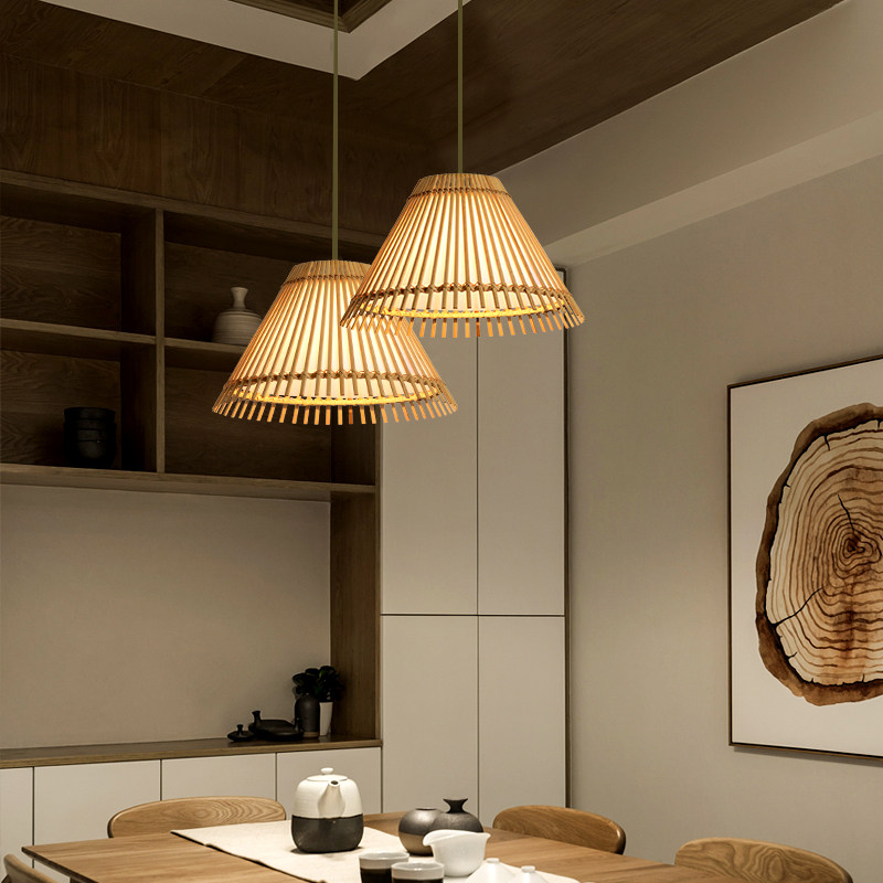 竹吊灯 甜品店餐厅饭店会所卧室现代简约中式灯具 竹艺竹编制灯罩