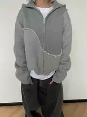 Erl Gray Heavyweight Swirl Hooded Zip-Up Sweatshirt for Men and Women, Autumn and Winter American Style Short Cleanfit Couple Jacket