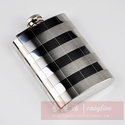 包邮德国精品6盎司304不锈钢 酒壶（双色方格） 6OZ 随身小酒壶