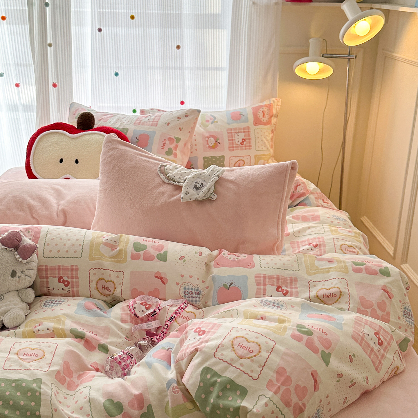 可爱卡通风浅色四件套全棉纯色床单纯棉被套淑女公主秋冬保暖加绒