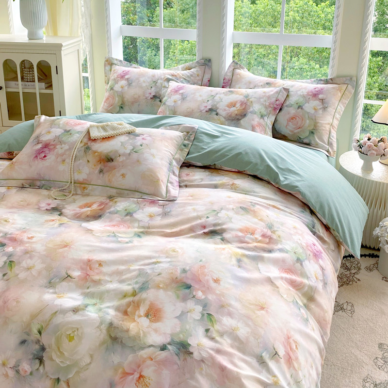 3D立体个性大花床上用品四件套全棉100纯棉斜纹床单被套国风田园4