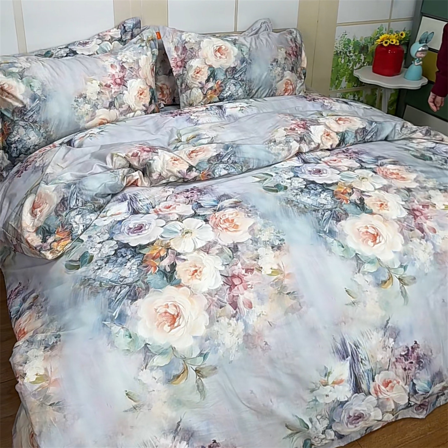 轻奢复古大花全棉四件套纯棉斜纹3D立体床单被套牡丹玫瑰美式田园