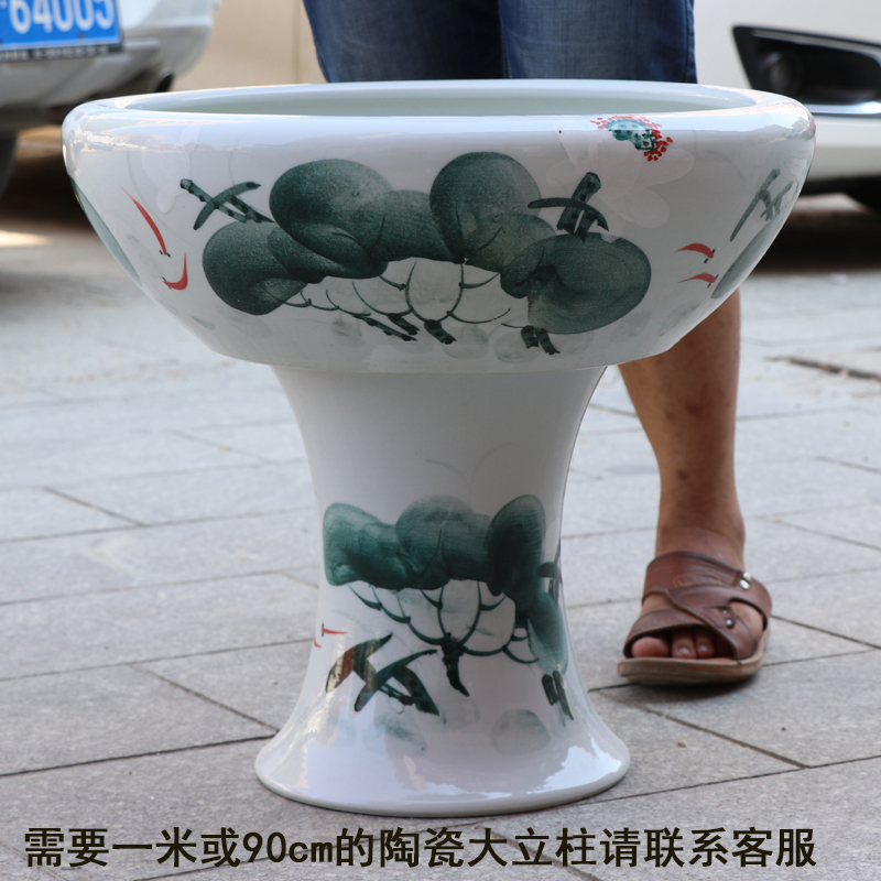 景德镇陶瓷盆落地立柱式鱼缸特大号金鱼缸睡莲碗莲荷花盆锦鲤室外