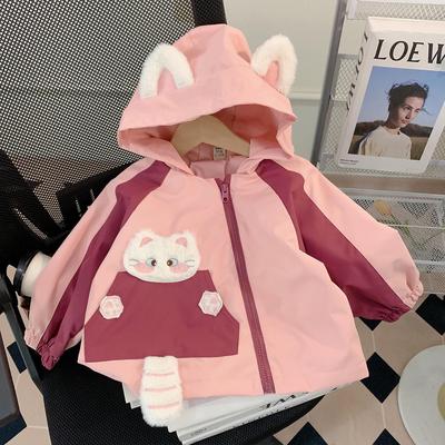 女童外套春秋款2025新款洋气宝宝时髦连帽上衣小童秋装儿童冲锋衣
