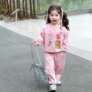 女童套裝 兒童洋氣時髦女寶寶春秋卡通運動衛(wèi)衣兩件套 2025新款 秋裝