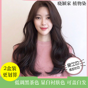 黑茶色染发剂女植物染色膏头发正品纯染发膏冷茶黑色自己染檀棕色