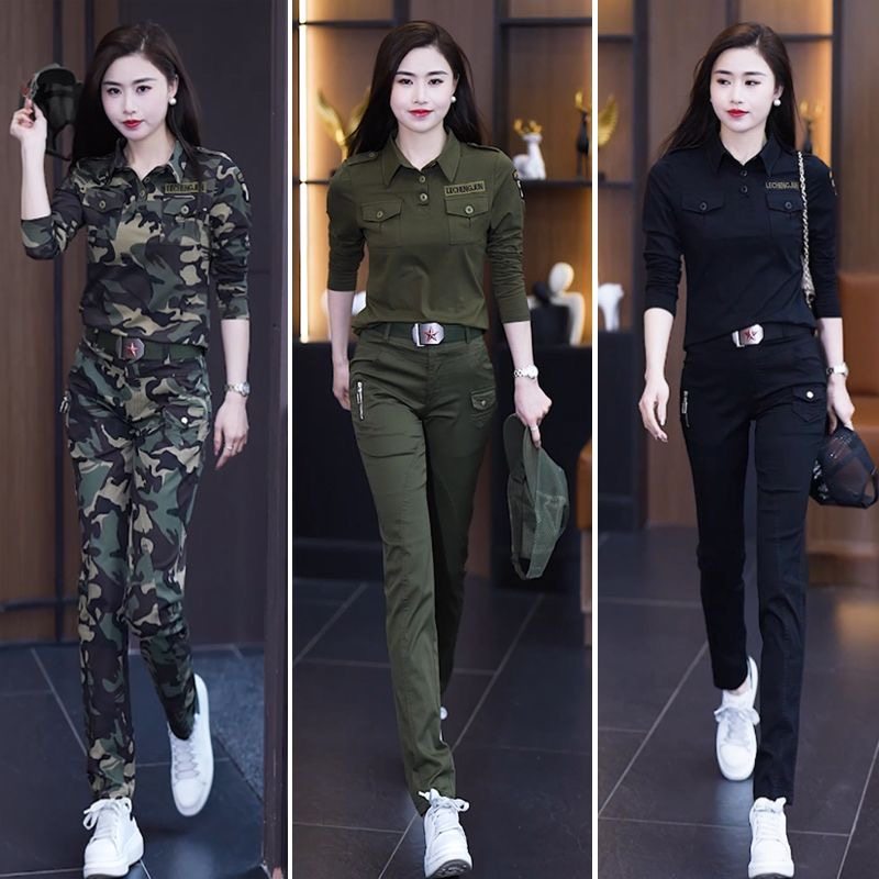 春秋新款迷彩服套装女修身显瘦