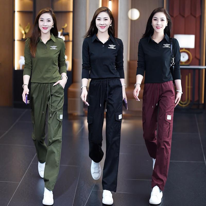 迷彩服套装女春秋新款翻领长袖