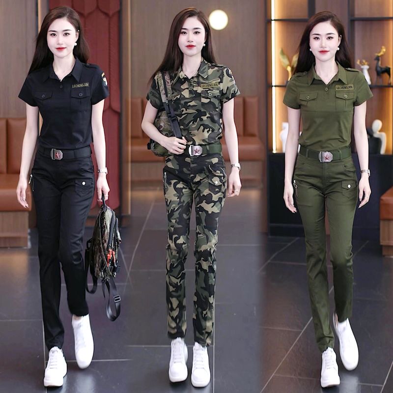 迷彩服套装女短袖夏季新款休闲