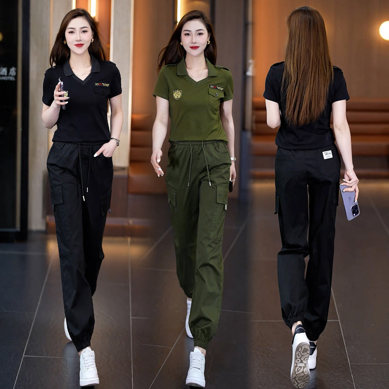 迷彩服套装女士夏季新款纯棉工装
