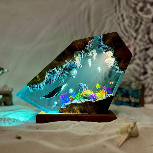 海底世界座头鲸鱼章鱼水母热带鱼珊瑚礁小夜灯床头灯氛围灯摆件