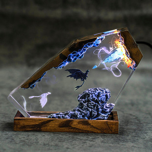 驯龙高手黑白龙树脂灯Toothless Light Fury夜煞白煞环氧树脂摆件