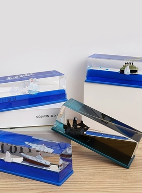 创意游轮帆船流体漂流瓶液体漂浮海盗船解压摆件油滴沙漏学生礼品