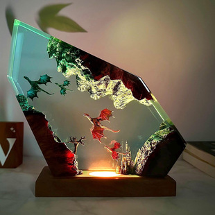 实木树脂飞龙翼龙喷火龙冰龙飞过城堡小夜灯床头灯氛围灯摆件礼物