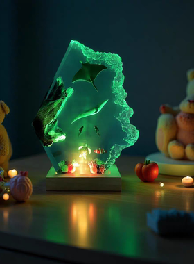 海底世界魔鬼鱼蝠鲼蓝鲸鱼潜水员海龟氛围灯小夜灯摆件生日礼物