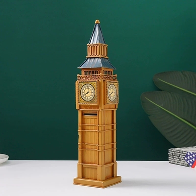 伦敦地标建筑摆件欧式复古大本钟模型铁艺钟塔做旧摆设道具装饰