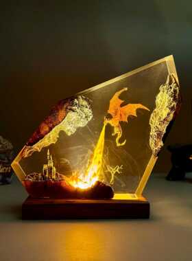 驯龙高手树脂灯Lamp Resin Epoxy手工制作喷火龙树脂灯情人节礼物
