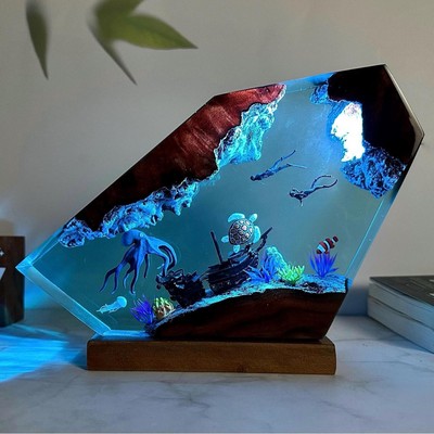 把海洋带回家海底世界章鱼海龟潜水员沉船小夜灯床头灯氛围灯摆件