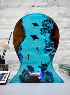 海底世界魔鬼鱼潜水员沉船珊瑚礁小夜灯床头灯耳机支架摆件礼物