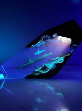 海底世界景观溶洞鲨鱼和核潜艇潜水艇小夜灯床头灯氛围灯摆件礼物