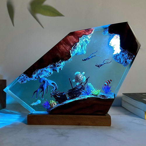 把海洋带回家海底世界章鱼海龟潜水员沉船小夜灯床头灯氛围灯摆件