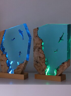 海底世界溶洞潜水员鲸鲨鱼水母柔光小夜灯床头灯氛围灯摆件礼物