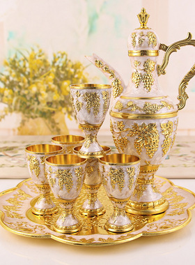 欧式金属酒具套装创意复古白酒壶分酒器精美酒杯结婚礼品装饰摆件